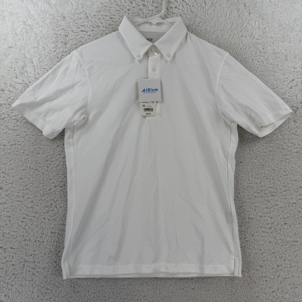 Uniqlo AIRism Polo Shirt Mens XS White Pique Short Sleeve Knit Top 341-447607